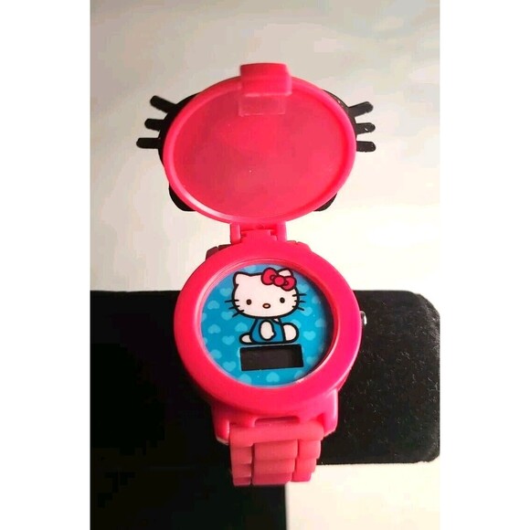 Sanrio Hello Kitty Watch Pink Silicone Band Round 37 mm Case Digital Dial - Picture 2 of 5